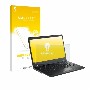 Vorderseite einer Produktverpackung mit dem Markenlogo upscreen. Daneben ist das Gerät Fujitsu Lifebook U7410 mit dem zugehöri