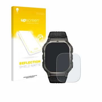 Vorderseite einer Produktverpackung mit dem Markenlogo upscreen. Daneben ist das Gerät Kospet Tank M3 mit dem zugehörigen Disp