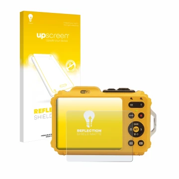 Vorderseite einer Produktverpackung mit dem Markenlogo upscreen. Daneben ist das Gerät Kodak Pixpro WPZ2 mit dem zugehörigen D
