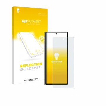 Vorderseite einer Produktverpackung mit dem Markenlogo upscreen. Daneben ist das Gerät Samsung Galaxy Z Fold 6 5G mit dem zuge