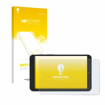 Vorderseite einer Produktverpackung mit dem Markenlogo upscreen. Daneben ist das Gerät Mediacom SmartPad Iyo 8 mit dem zugehör