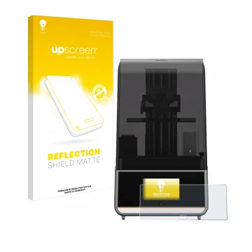 Vorderseite einer Produktverpackung mit dem Markenlogo upscreen. Daneben ist das Gerät Anycubic Photon Mono M7 Pro mit dem zug