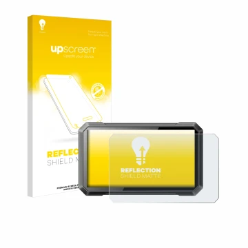 Vorderseite einer Produktverpackung mit dem Markenlogo upscreen. Daneben ist das Gerät Ricoel Motorcycle CarPlay C7 II mit dem