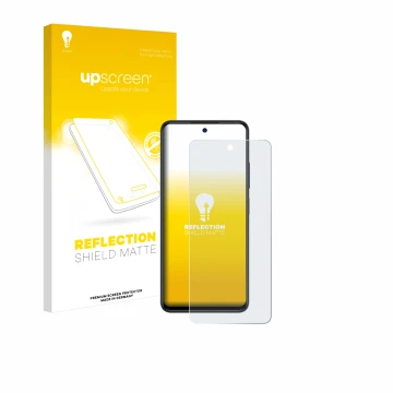 Vorderseite einer Produktverpackung mit dem Markenlogo upscreen. Daneben ist das Gerät ZTE Blade A75 5G mit dem zugehörigen Di