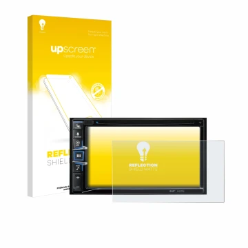 Vorderseite einer Produktverpackung mit dem Markenlogo upscreen. Daneben ist das Gerät Alpine INE-W611D mit dem zugehörigen Di