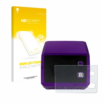 Vorderseite einer Produktverpackung mit dem Markenlogo upscreen. Daneben ist das Gerät SkyRc Q200 neo mit dem zugehörigen Disp