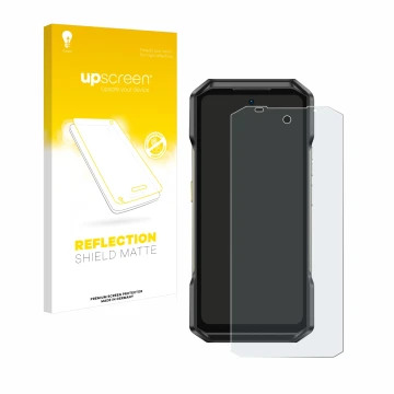 Vorderseite einer Produktverpackung mit dem Markenlogo upscreen. Daneben ist das Gerät Ulefone Armor 27T Pro mit dem zugehörig