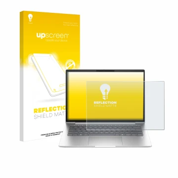 Vorderseite einer Produktverpackung mit dem Markenlogo upscreen. Daneben ist das Gerät HP ProBook 440 G11 mit dem zugehörigen 