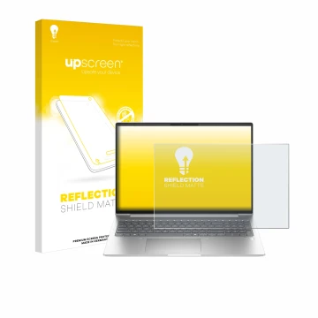 Vorderseite einer Produktverpackung mit dem Markenlogo upscreen. Daneben ist das Gerät HP ProBook 460 G11 mit dem zugehörigen 