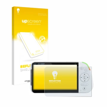 Vorderseite einer Produktverpackung mit dem Markenlogo upscreen. Daneben ist das Gerät Babysense MaxView-2CAM 5,5