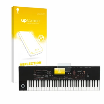 Vorderseite einer Produktverpackung mit dem Markenlogo upscreen. Daneben ist das Gerät KORG Pa4x mit dem zugehörigen Displaysc