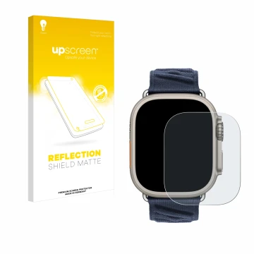Vorderseite einer Produktverpackung mit dem Markenlogo upscreen. Daneben ist das Gerät Apple Watch Hermès Ultra 2 mit dem zuge