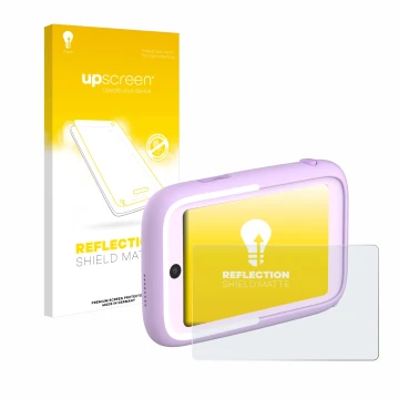 Vorderseite einer Produktverpackung mit dem Markenlogo upscreen. Daneben ist das Gerät Myfirst Camera 50 mit dem zugehörigen D