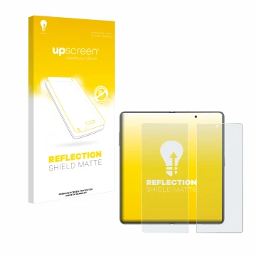 Vorderseite einer Produktverpackung mit dem Markenlogo upscreen. Daneben ist das Gerät Honor Magic V3 (inneres Display) mit de