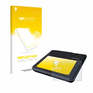 Vorderseite einer Produktverpackung mit dem Markenlogo upscreen. Daneben ist das Gerät Techfive ECR 100 mit dem zugehörigen Di