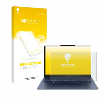 Vorderseite einer Produktverpackung mit dem Markenlogo upscreen. Daneben ist das Gerät Lenovo Yoga Slim 7 Gen 9 14