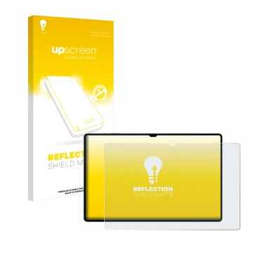 Vorderseite einer Produktverpackung mit dem Markenlogo upscreen. Daneben ist das Gerät Samsung Galaxy Tab S10 Ultra 5G mit dem