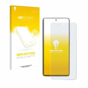 Vorderseite einer Produktverpackung mit dem Markenlogo upscreen. Daneben ist das Gerät Xiaomi Redmi Note 14 mit dem zugehörige