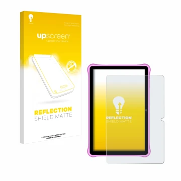 Vorderseite einer Produktverpackung mit dem Markenlogo upscreen. Daneben ist das Gerät Blackview Tab A7 Kids mit dem zugehörig