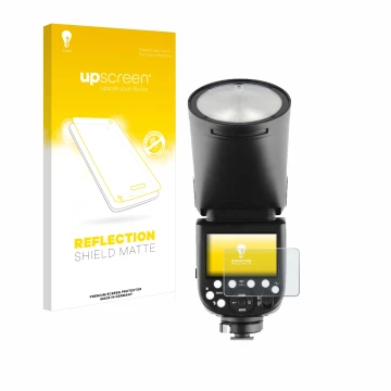 Vorderseite einer Produktverpackung mit dem Markenlogo upscreen. Daneben ist das Gerät Godox TT685 II mit dem zugehörigen Disp