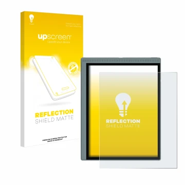 Vorderseite einer Produktverpackung mit dem Markenlogo upscreen. Daneben ist das Gerät Bigme B1051C mit dem zugehörigen Displa