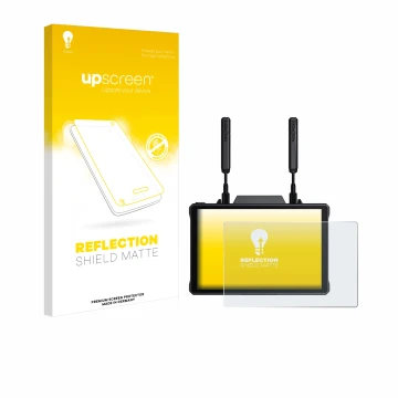 Vorderseite einer Produktverpackung mit dem Markenlogo upscreen. Daneben ist das Gerät Hollyland Pyro 7 mit dem zugehörigen Di