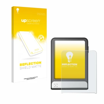 Vorderseite einer Produktverpackung mit dem Markenlogo upscreen. Daneben ist das Gerät Ledger Flex mit dem zugehörigen Display