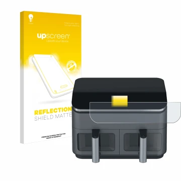 Vorderseite einer Produktverpackung mit dem Markenlogo upscreen. Daneben ist das Gerät Cosori CAF-R9 mit dem zugehörigen Displ