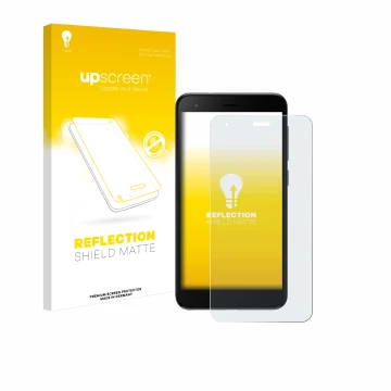 Vorderseite einer Produktverpackung mit dem Markenlogo upscreen. Daneben ist das Gerät ZTE Blade A35 lite mit dem zugehörigen 