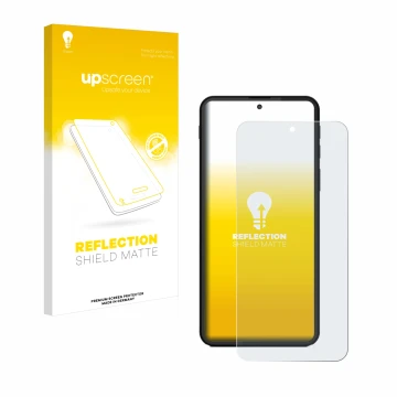 Vorderseite einer Produktverpackung mit dem Markenlogo upscreen. Daneben ist das Gerät Shiftphones Shiftphone 8.1 mit dem zuge