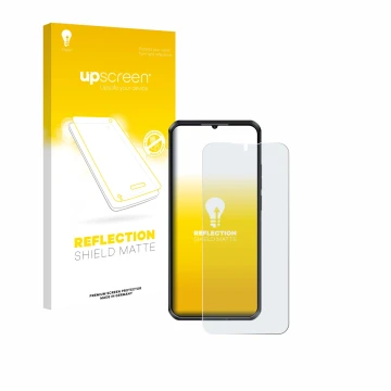 Vorderseite einer Produktverpackung mit dem Markenlogo upscreen. Daneben ist das Gerät Oukitel WP52 mit dem zugehörigen Displa