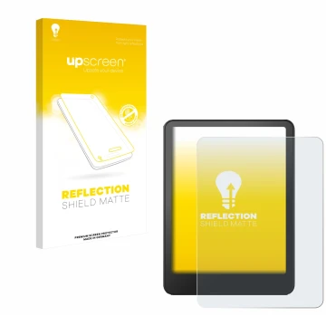 Vorderseite einer Produktverpackung mit dem Markenlogo upscreen. Daneben ist das Gerät Amazon Kindle Paperwhite 2024 (12. Gen.