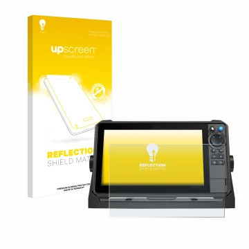 Vorderseite einer Produktverpackung mit dem Markenlogo upscreen. Daneben ist das Gerät Lowrance HDS-9 Pro mit dem zugehörigen 
