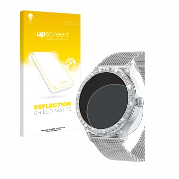 Vorderseite einer Produktverpackung mit dem Markenlogo upscreen. Daneben ist das Gerät Powerwill Smartwatch 1.27