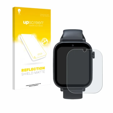 Vorderseite einer Produktverpackung mit dem Markenlogo upscreen. Daneben ist das Gerät Forever Kids Smartwatch mit dem zugehör