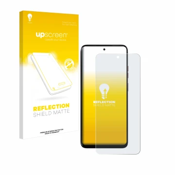 Vorderseite einer Produktverpackung mit dem Markenlogo upscreen. Daneben ist das Gerät Motorola Moto G05 mit dem zugehörigen D