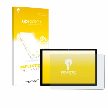 Vorderseite einer Produktverpackung mit dem Markenlogo upscreen. Daneben ist das Gerät Doogee U11 mit dem zugehörigen Displays