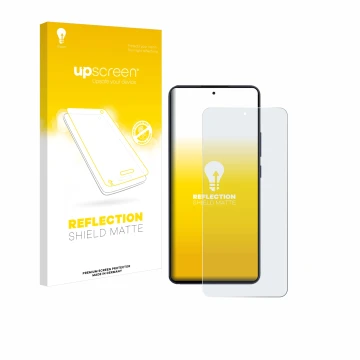 Vorderseite einer Produktverpackung mit dem Markenlogo upscreen. Daneben ist das Gerät Oppo Reno 13 F mit dem zugehörigen Disp