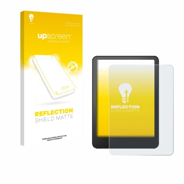 Vorderseite einer Produktverpackung mit dem Markenlogo upscreen. Daneben ist das Gerät Amazon Kindle Paperwhite 2024 Signature