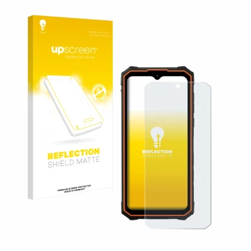 Vorderseite einer Produktverpackung mit dem Markenlogo upscreen. Daneben ist das Gerät Hotwav Cyber 13 mit dem zugehörigen Dis