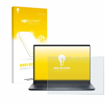 Vorderseite einer Produktverpackung mit dem Markenlogo upscreen. Daneben ist das Gerät Dell Pro 14 Premium PA14250 Touch mit d