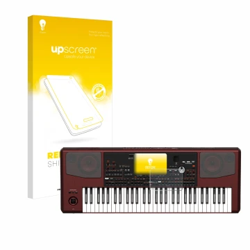 Vorderseite einer Produktverpackung mit dem Markenlogo upscreen. Daneben ist das Gerät KORG Pa700 mit dem zugehörigen Displays