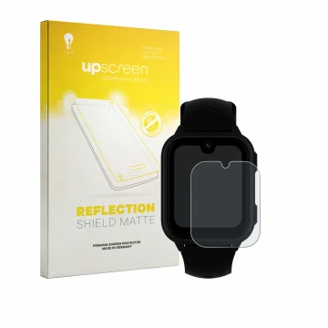 Vorderseite einer Produktverpackung mit dem Markenlogo upscreen. Daneben ist das Gerät Garett Kids Vibe 4G mit dem zugehörigen