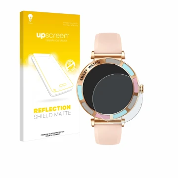 Vorderseite einer Produktverpackung mit dem Markenlogo upscreen. Daneben ist das Gerät Braidol Smartwatch 1.27