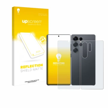 Vorderseite einer Produktverpackung mit dem Markenlogo upscreen. Daneben ist das Gerät Samsung Galaxy S25 Ultra (Display+Rücks