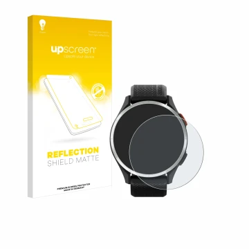 Vorderseite einer Produktverpackung mit dem Markenlogo upscreen. Daneben ist das Gerät Garmin Approach S44 mit dem zugehörigen