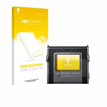 Vorderseite einer Produktverpackung mit dem Markenlogo upscreen. Daneben ist das Gerät Fujifilm Instax Wide Evo mit dem zugehö