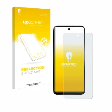 Vorderseite einer Produktverpackung mit dem Markenlogo upscreen. Daneben ist das Gerät Motorola Moto G34 5G mit dem zugehörige