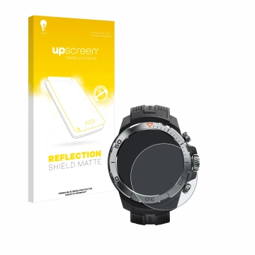 Vorderseite einer Produktverpackung mit dem Markenlogo upscreen. Daneben ist das Gerät Xiaomi Mibro GS Explorer mit dem zugehö