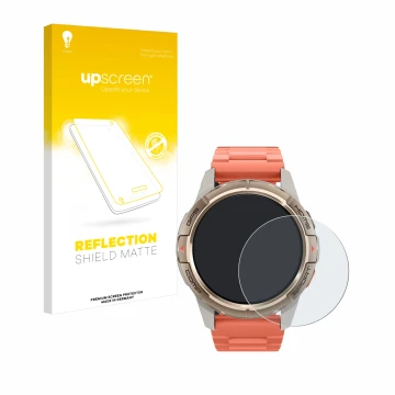 Vorderseite einer Produktverpackung mit dem Markenlogo upscreen. Daneben ist das Gerät Xiaomi Mibro GS Active mit dem zugehöri
